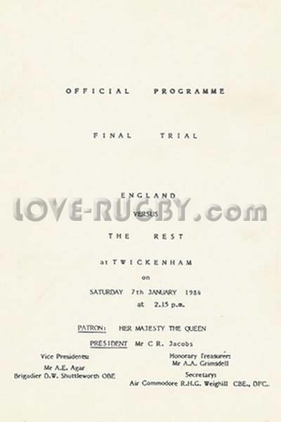 1984 England v The Rest (RFU)  Rugby Programme